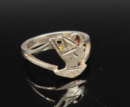 MIDDLE EAST 925 Silver  Vintage Etched Pharaoh Head Cutout Ring Sz 5  RG26018