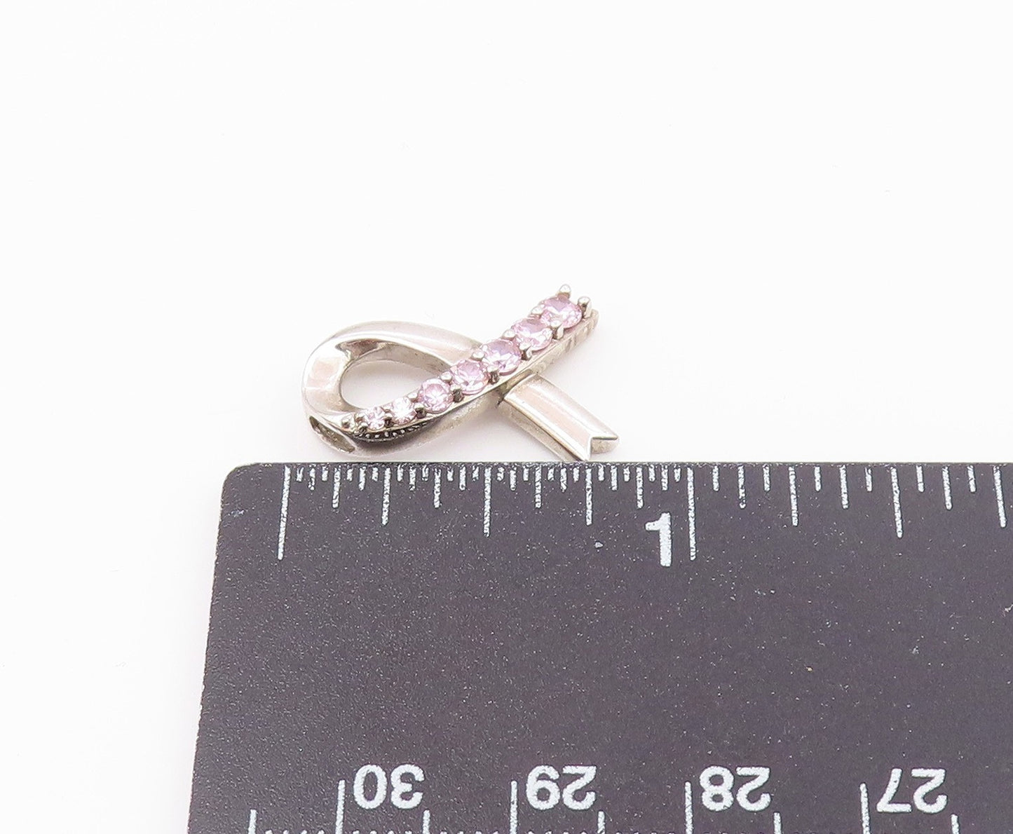 925 Sterling Silver  Vintage Shiny Pink Topaz Ribbon Pendant  PT16277
