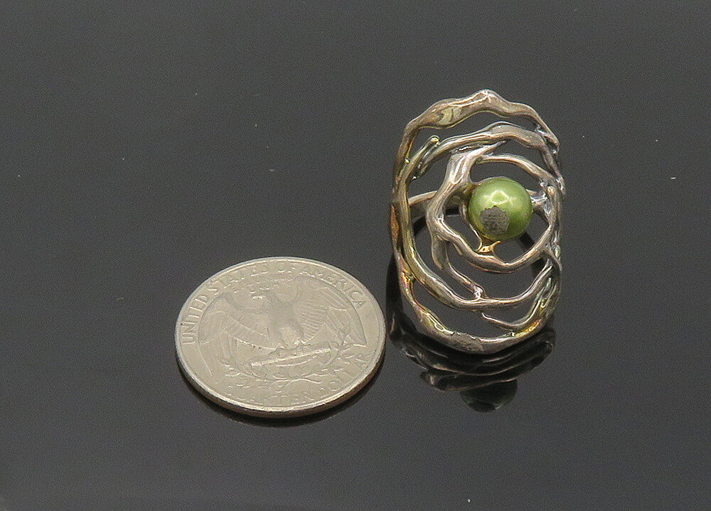 HAGIT GORALI ISRAEL 925 Silver  Vintage Green Pearl Band Ring Sz 6.5  RG20596
