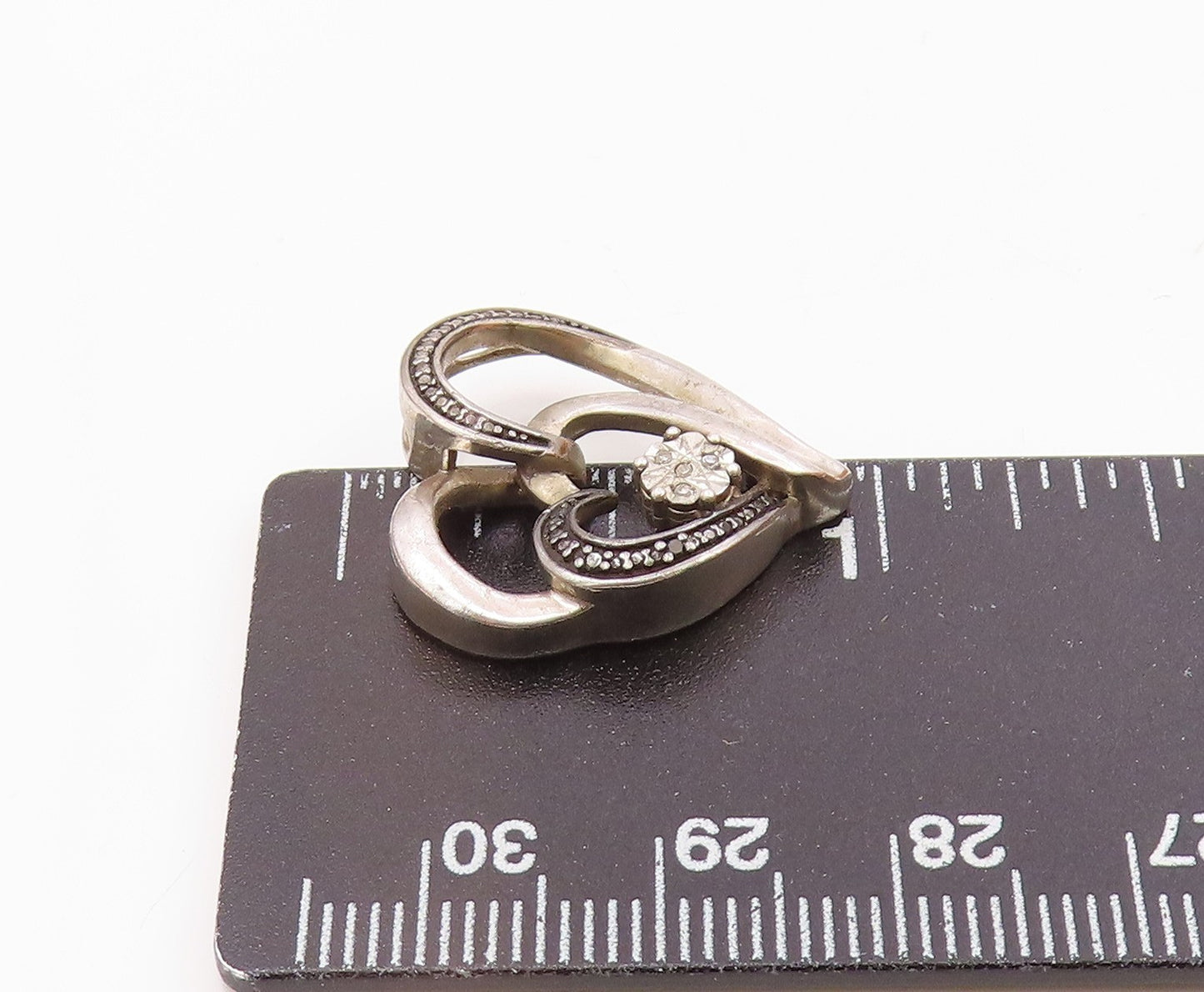 925 Sterling Silver  Vintage Genuine Diamond Love Heart Pendant  PT16801
