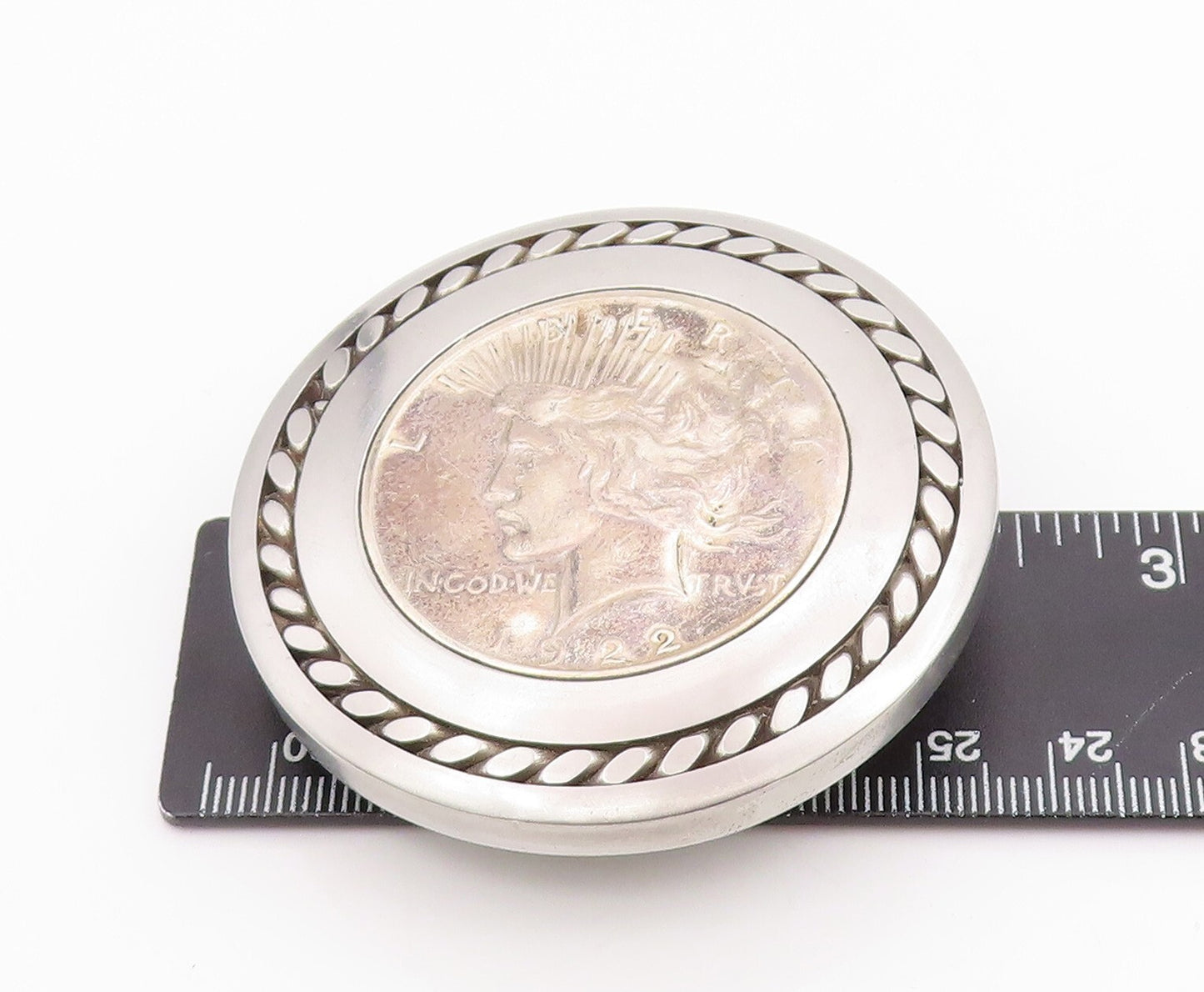 925 Sterling Silver Vintage Belt Buckle Royal Face Carved Heavy Round  TR3895