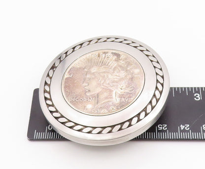 925 Sterling Silver Vintage Belt Buckle Royal Face Carved Heavy Round  TR3895