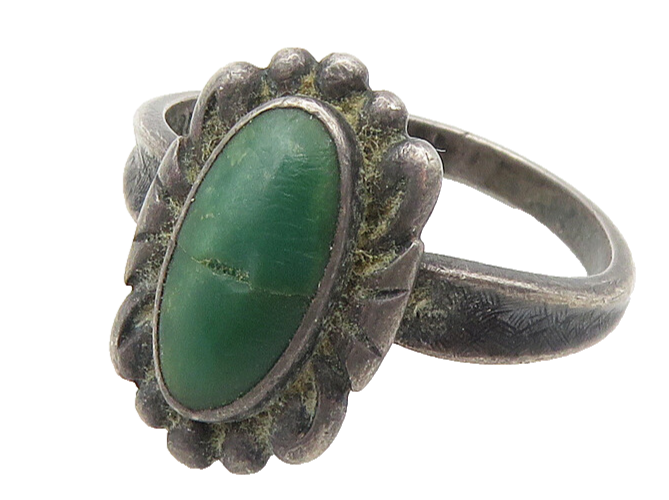 POST BELL TRADING 925 Silver  Vintage Green Jasper Band Ring Sz 6.5  RG10158