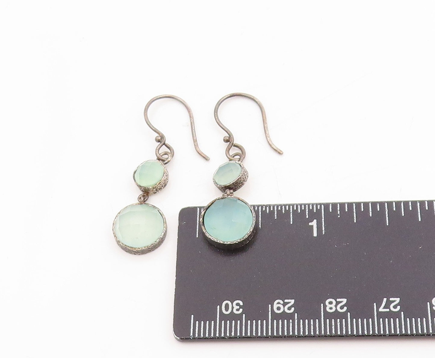 925 Sterling Silver Vintage Earrings Round Green Gemstone Drop Dangles  EG13770