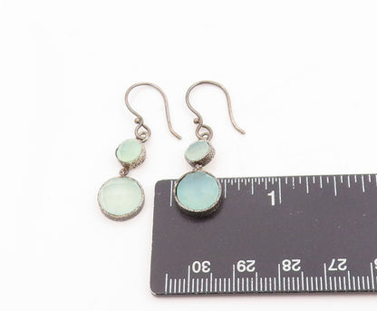 925 Sterling Silver Vintage Earrings Round Green Gemstone Drop Dangles  EG13770