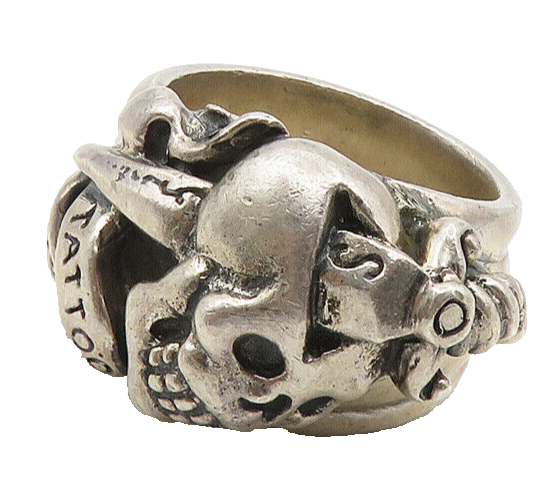 ED HARDY 925 Silver  Vintage Heavy Skull Head Large Band Ring Sz 13  RG18806