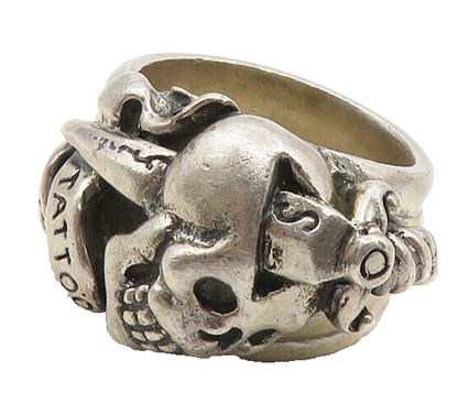 ED HARDY 925 Silver  Vintage Heavy Skull Head Large Band Ring Sz 13  RG18806