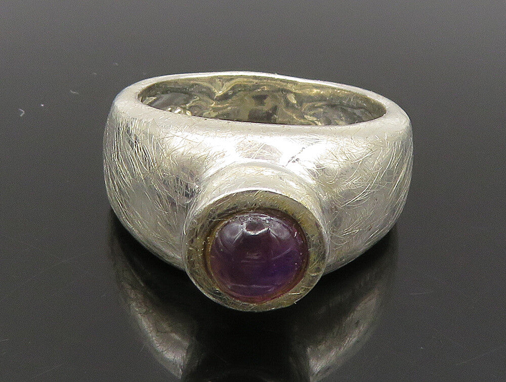 DESIGNER 925 Silver  Vintage Shiny Cabochon Cut Amethyst Ring Sz 7  RG24264