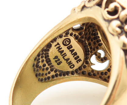BARSE 925 Silver  Vintage Two Tone Hammered Dome Floral Ring Sz 11  RG26352