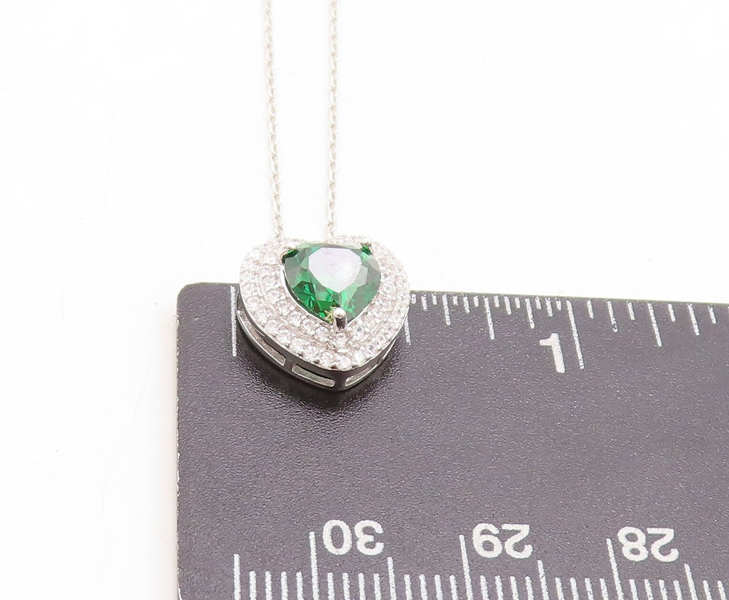 925 Sterling Silver  Green & White Topaz Love Heart Chain Necklace  NE2056