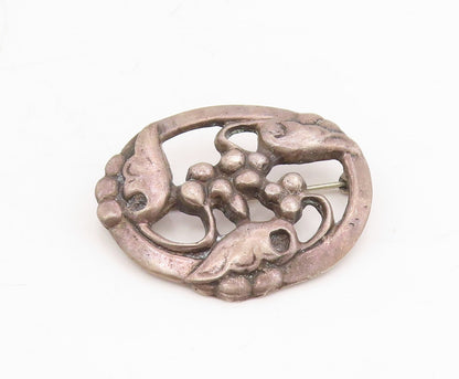 925 Sterling Silver Vintage Brooch Dark Tone Antique Floral Design Cut  BP11488
