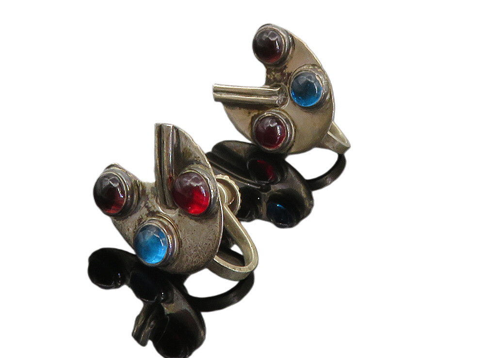 MEXICO 925 Silver  Vintage Pink & Blue Topaz Non Pierce Screw Earrings  EG2929