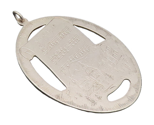 925 Sterling Silver Vintage Pendant LUNT Oval Etched Christmas Wishes  PT22726