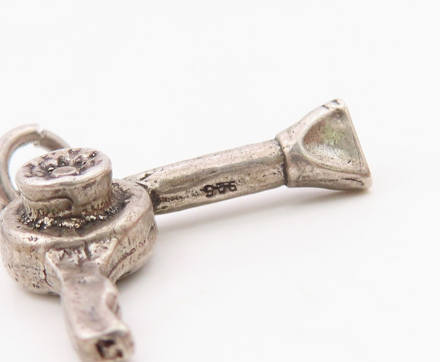 925 Sterling Silver  Vintage Shiny Petite Hair Blow Dryer Drop Pendant  PT9040