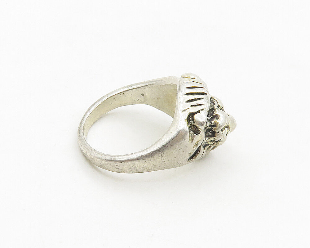 925 Sterling Silver  Vintage Chiseled Lion's Head Band Ring Sz 6.5  RG17615