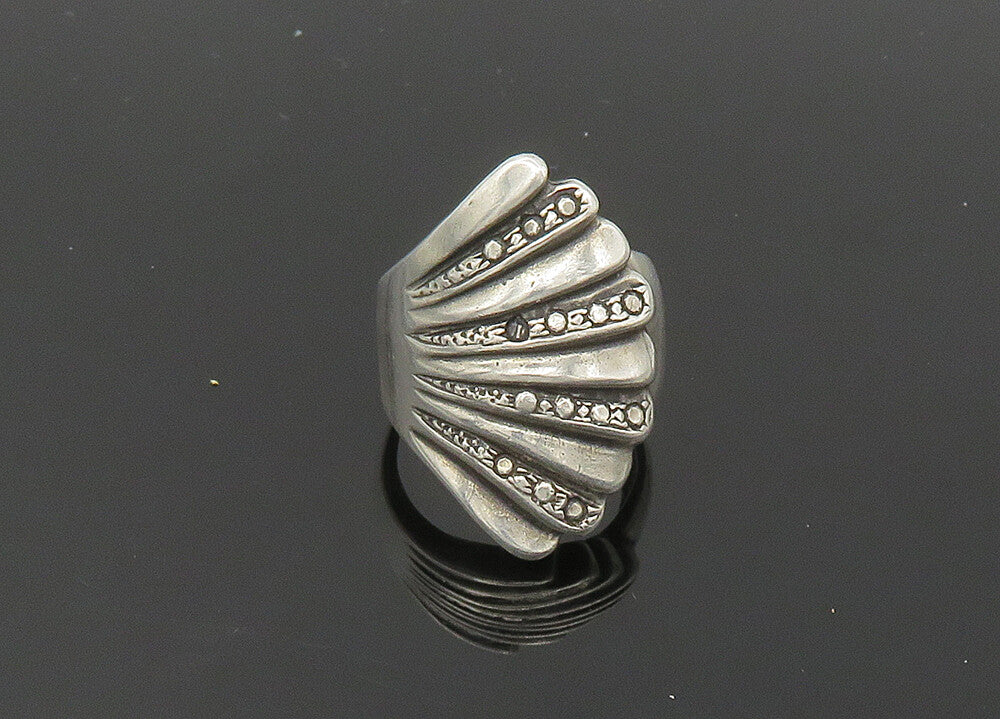 925 Sterling Silver  Vintage Shiny Fluted Wing Style Band Ring Sz 7  RG20488