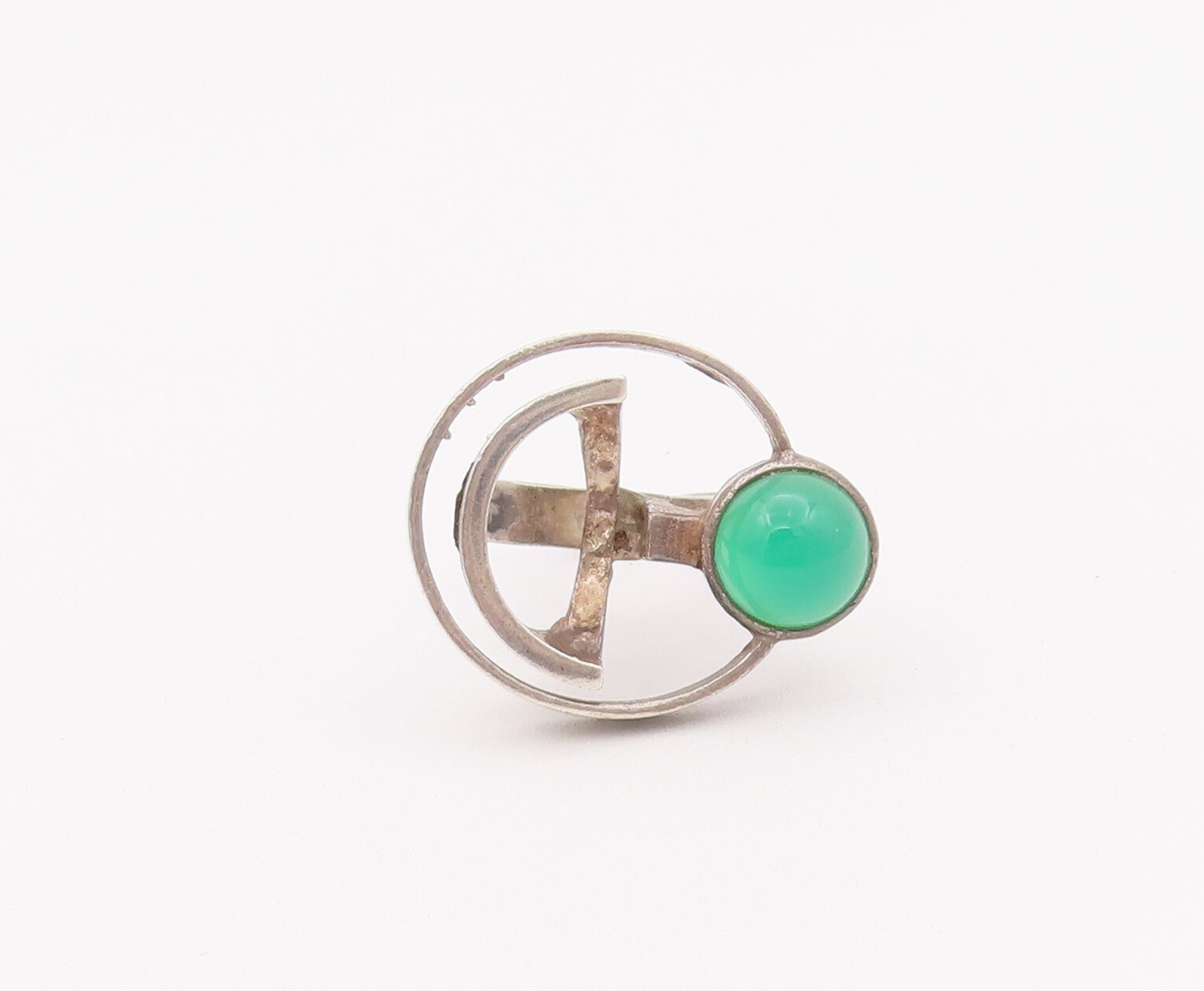 925 Sterling Silver Vintage Ring Cabochon Jade European Design  Sz 7  RG28016