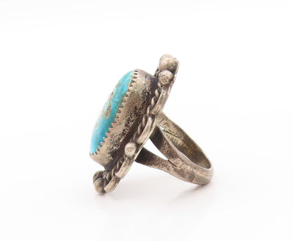 925 Sterling Silver Vintage Ring NAVAJO ZUNI Turquoise Flower  Sz 7.5  RG32669
