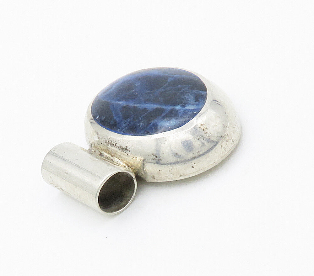 MEXICO 925 Sterling Silver  Vintage Inlaid Sodalite Dome Slide Pendant PT11878