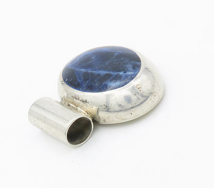 MEXICO 925 Sterling Silver  Vintage Inlaid Sodalite Dome Slide Pendant PT11878