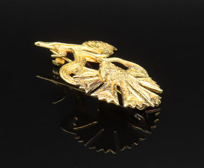 925 Sterling Silver  Vintage Gold Plated Double Flower Brooch Pin  BP9695