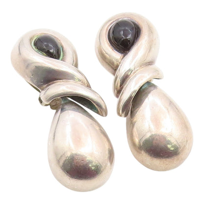 925 Sterling Silver Vintage Earrings ZINA Black Onyx Modernist Clip On  EG14254