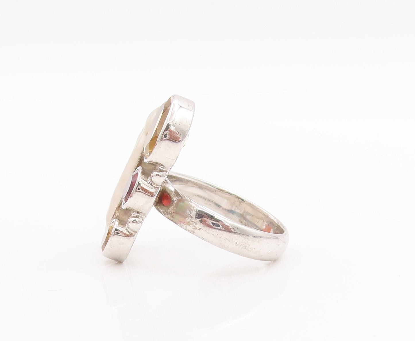 925 Sterling Silver Vintage Ring Amorphas Mother Of Pearl Gemstones Sz 7 RG29211