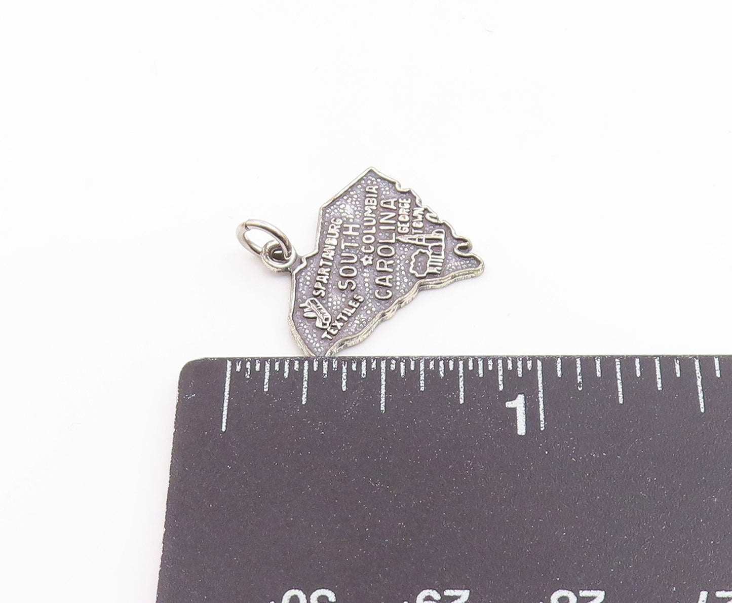 925 Sterling Silver  Vintage South Carolina Map Souvenir Pendant  PT20461