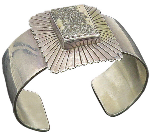 BAL NAVAJO 925 Silver  Vintage Metallic White Stone Cuff Bracelet  BT8204
