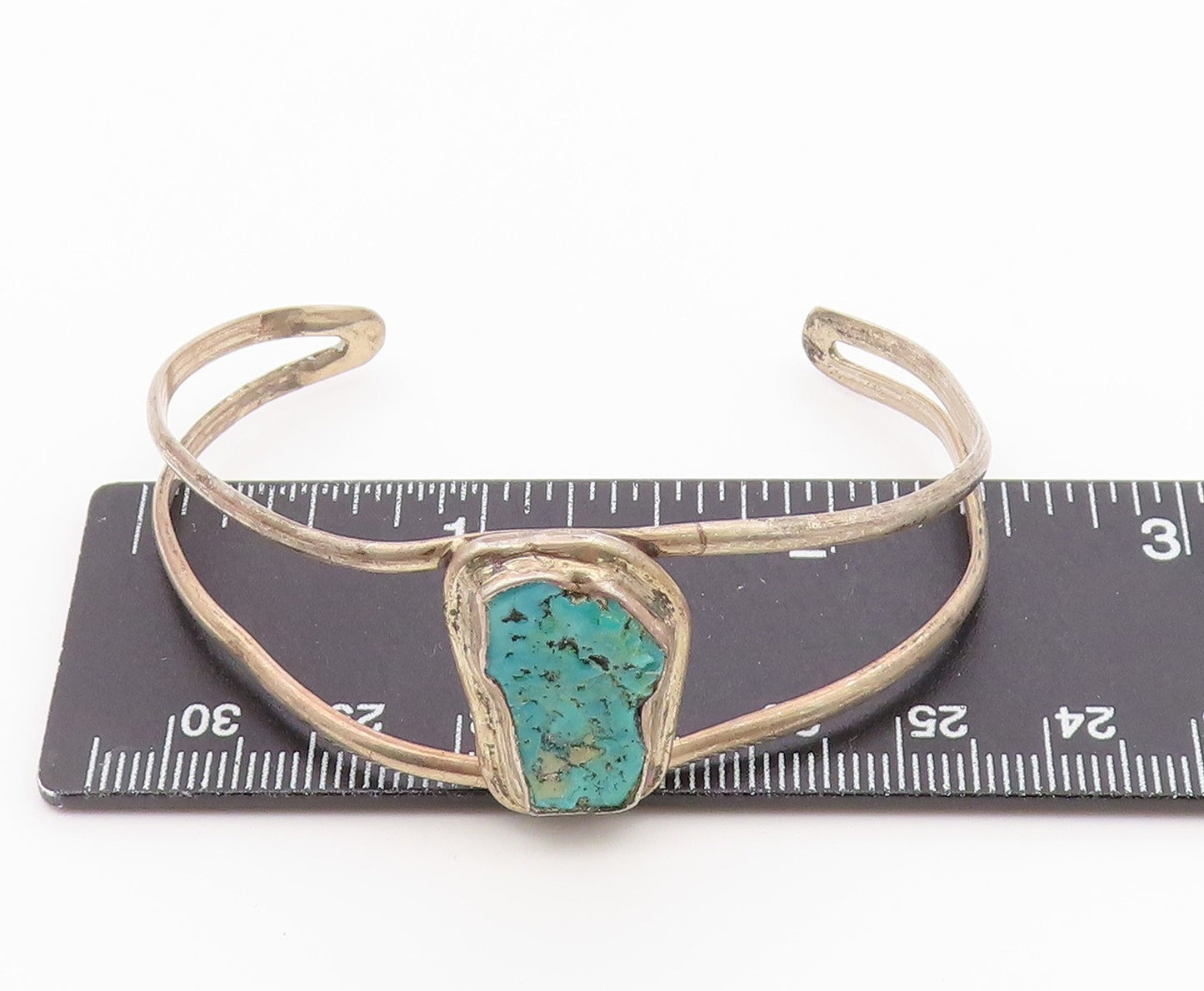 SOUTHWESTERN 925 Silver Vintage Rocky Turquoise Split Cuff Bracelet BT9697