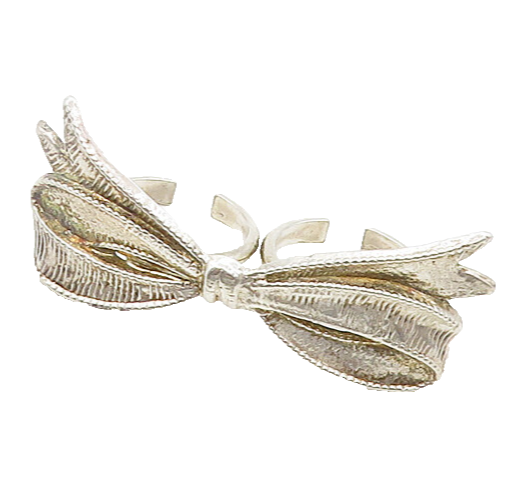 925 Sterling Silver  Vintage Bow Tied Ribbon 2Finger Band Ring Sz 8  RG19354
