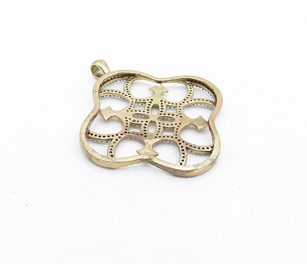 925 Sterling Silver  Vintage Topaz Shiny Open Floral Design Pendant  PT3346
