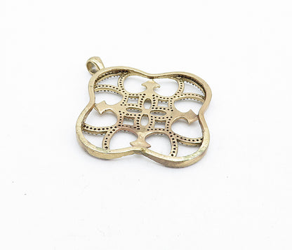 925 Sterling Silver  Vintage Topaz Shiny Open Floral Design Pendant  PT3346