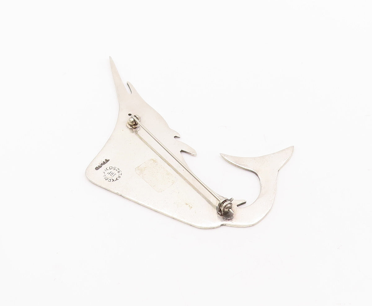 925 Sterling Silver Vintage Brooch Pin MEXICO Solid Etched Swordfish  BP10957