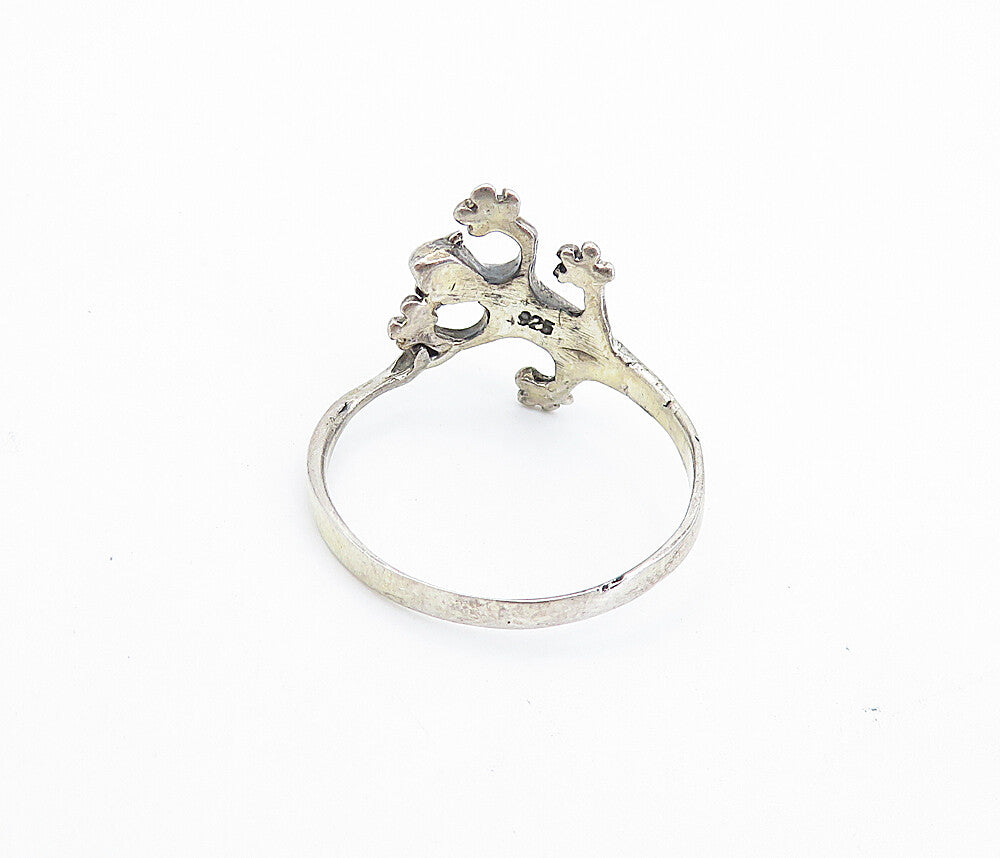 925 Sterling Silver  Vintage Crawling Lizard Motif Band Ring Sz 10.5  RG7445