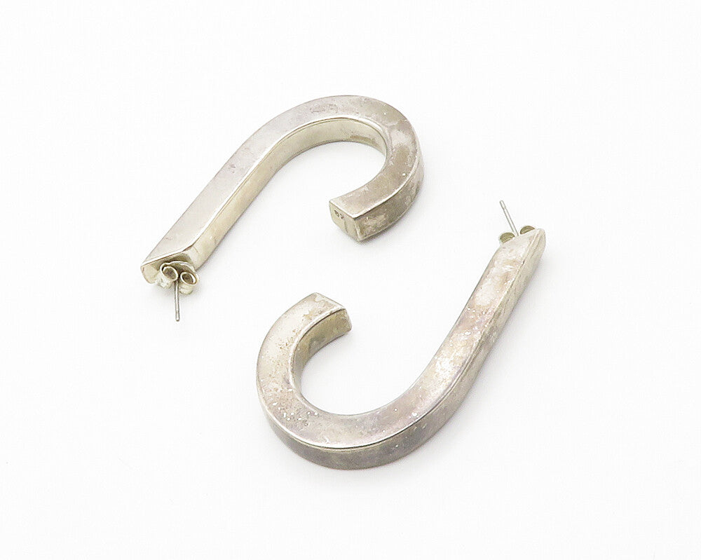 925 Sterling Silver  Vintage Dark Tone Hollow Smooth JHoop Earrings  EG7370