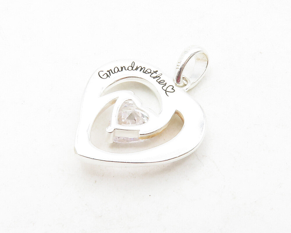 925 Sterling Silver  Shiny Cubic Zirconia Two Tone Love Heart Pendant  PT9976