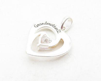 925 Sterling Silver  Shiny Cubic Zirconia Two Tone Love Heart Pendant  PT9976