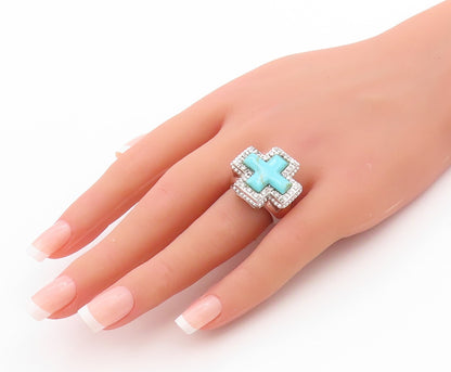 925 Sterling Silver Vintage Ring Turquoise & CZ Inlay Solid Plus  Sz 7  RG33485