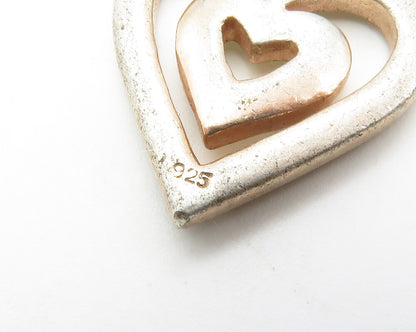 925 Sterling Silver  Vintage Topaz & Citrine Open Love Heart Pendant  PT11200