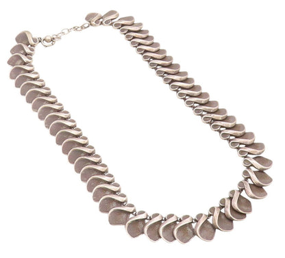 925 Sterling Silver Vintage Necklace DENMARK Dark Tone Designer Cut Band NE4500
