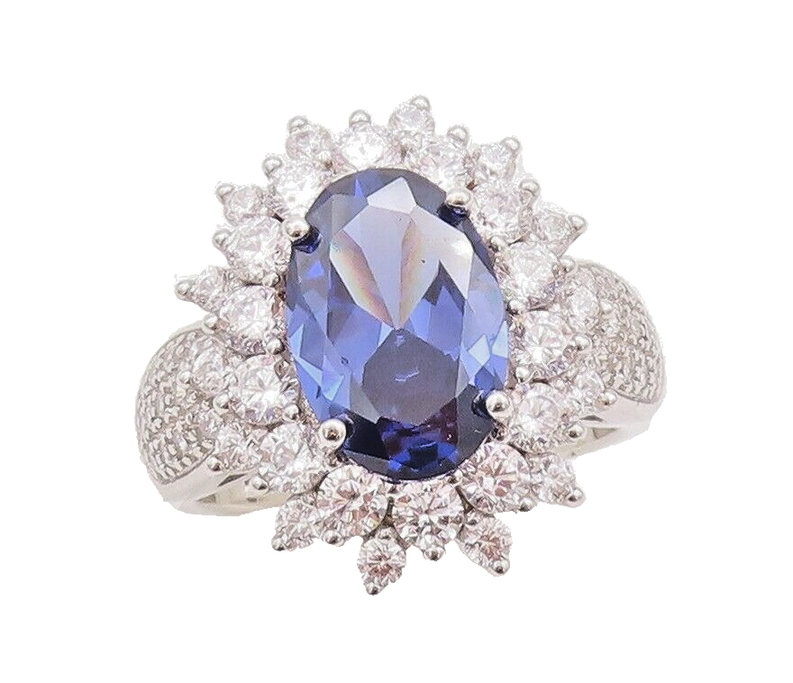 925 Sterling Silver Vintage Ring Blue & White Topaz Flower  Sz 7  RG29655