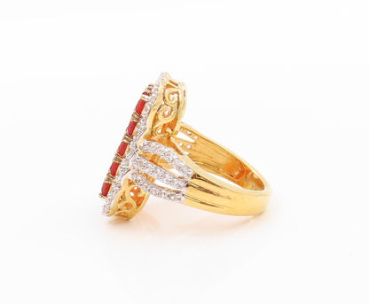 925 Sterling Silver Vintage Ring Gold Plated Orange & White CZ  Sz 5.5  RG32463