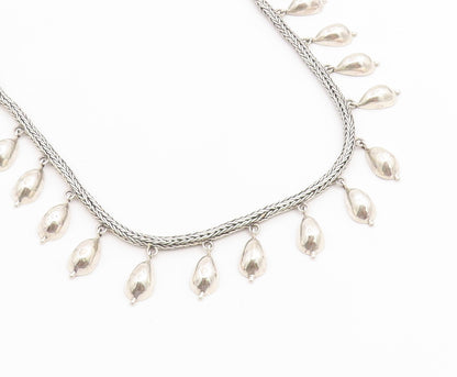 925 Sterling Silver Vintage Necklace Classic Foxtail Chain With Droplets  NE4891