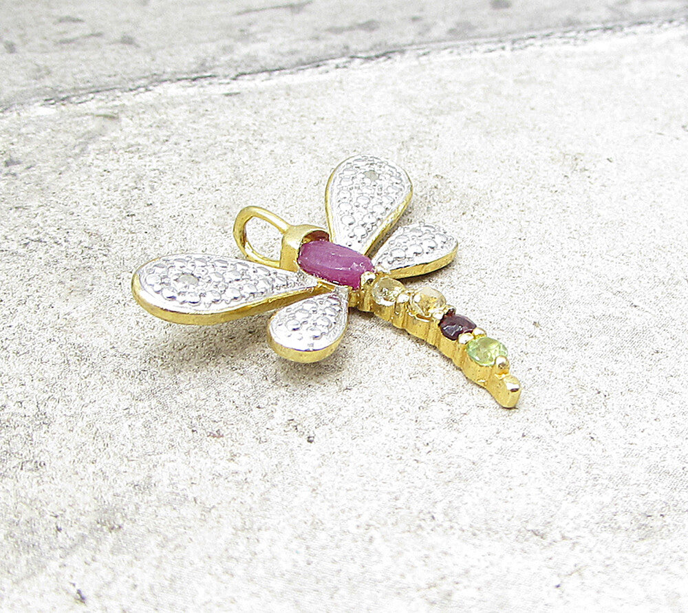 Gold Over 925 Silver  Gemstones & Genuine Diamonds Firefly Pendant  PT1246