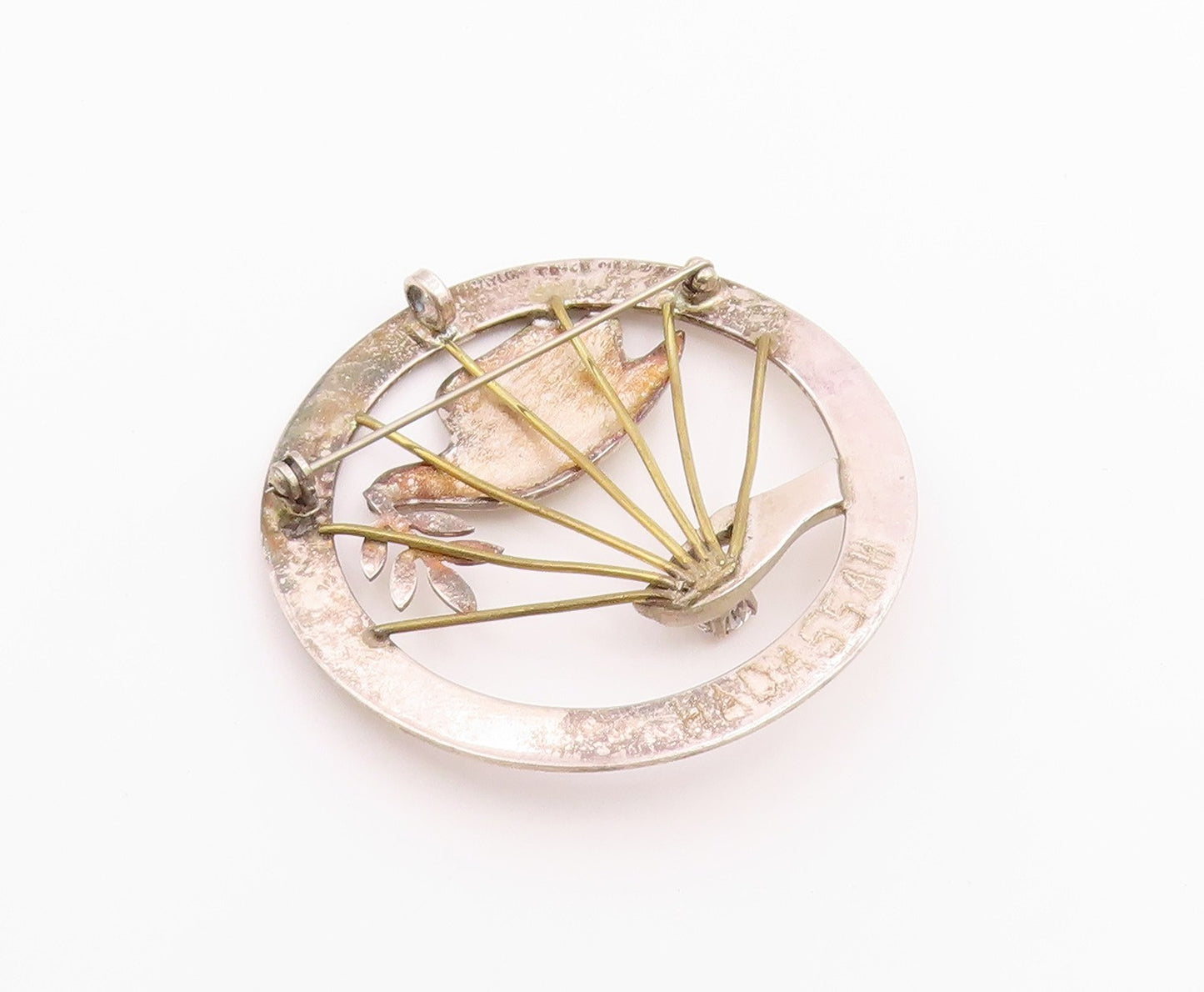MISTY TAYLOR 925 Silver  Vintage Cubic Zirconia Hand & Dove Brooch Pin  BP6769