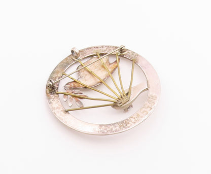 MISTY TAYLOR 925 Silver  Vintage Cubic Zirconia Hand & Dove Brooch Pin  BP6769