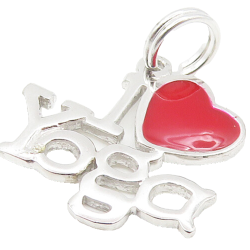 925 Sterling Silver  Shiny Enamel Detail I Love Yoga Drop Pendant  PT9100