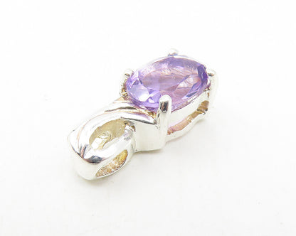 925 Sterling Silver  Prong Set Amethyst Petite Oval Shiny Pendant  PT9307