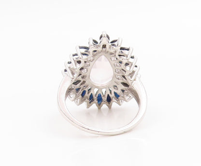 925 Sterling Silver Vintage Ring Elegant Rose Quartz & Sapphire  Sz 8.5  RG36147